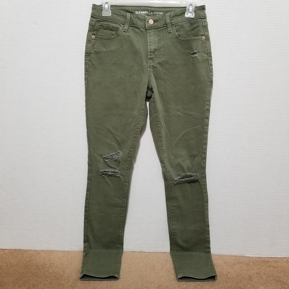 Old Navy jeans 4 Mid Rise Rockstar super skinny colored denim distressed ripped